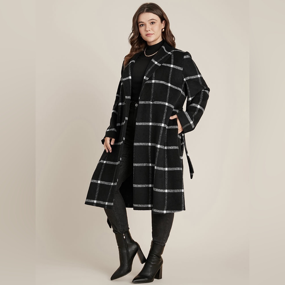Bloomchic Plaid Lapel Black Collared Coat‎ Size 12